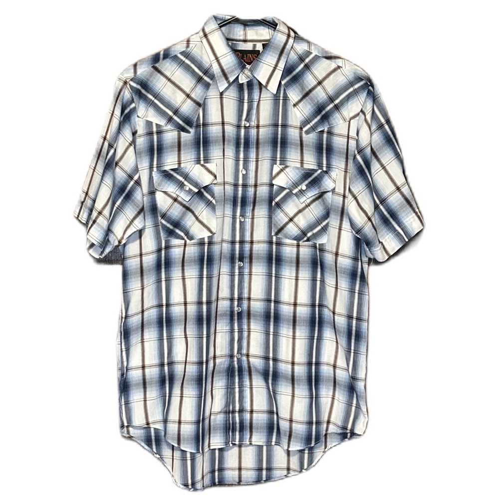 Plains Western Wear Men’s Short Sleeve Casual Classic Plaid Pearl Snaps Medium